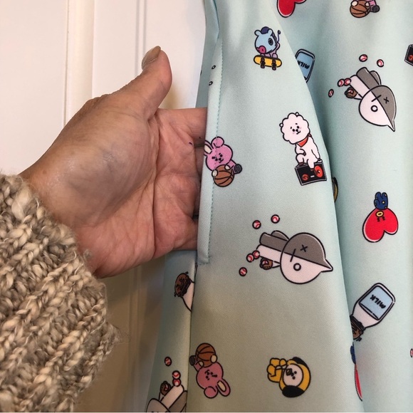 🌈 6/$60, BT21 Icons Anime Skater Skirt, Pockets, Aqua, Medium - Picture 6 of 9